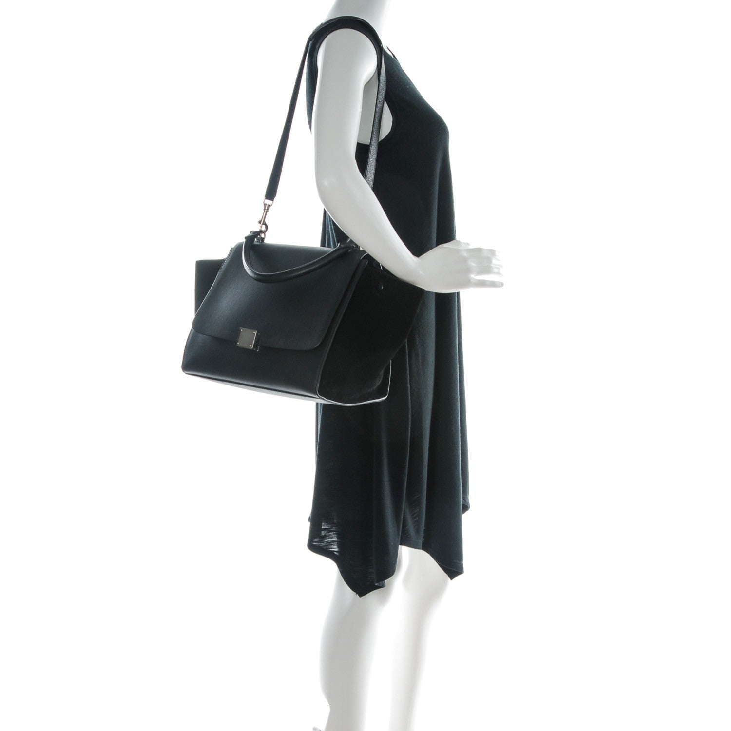 Celine Drummed Calfskin Suede Medium Trapeze Black 2 of 8