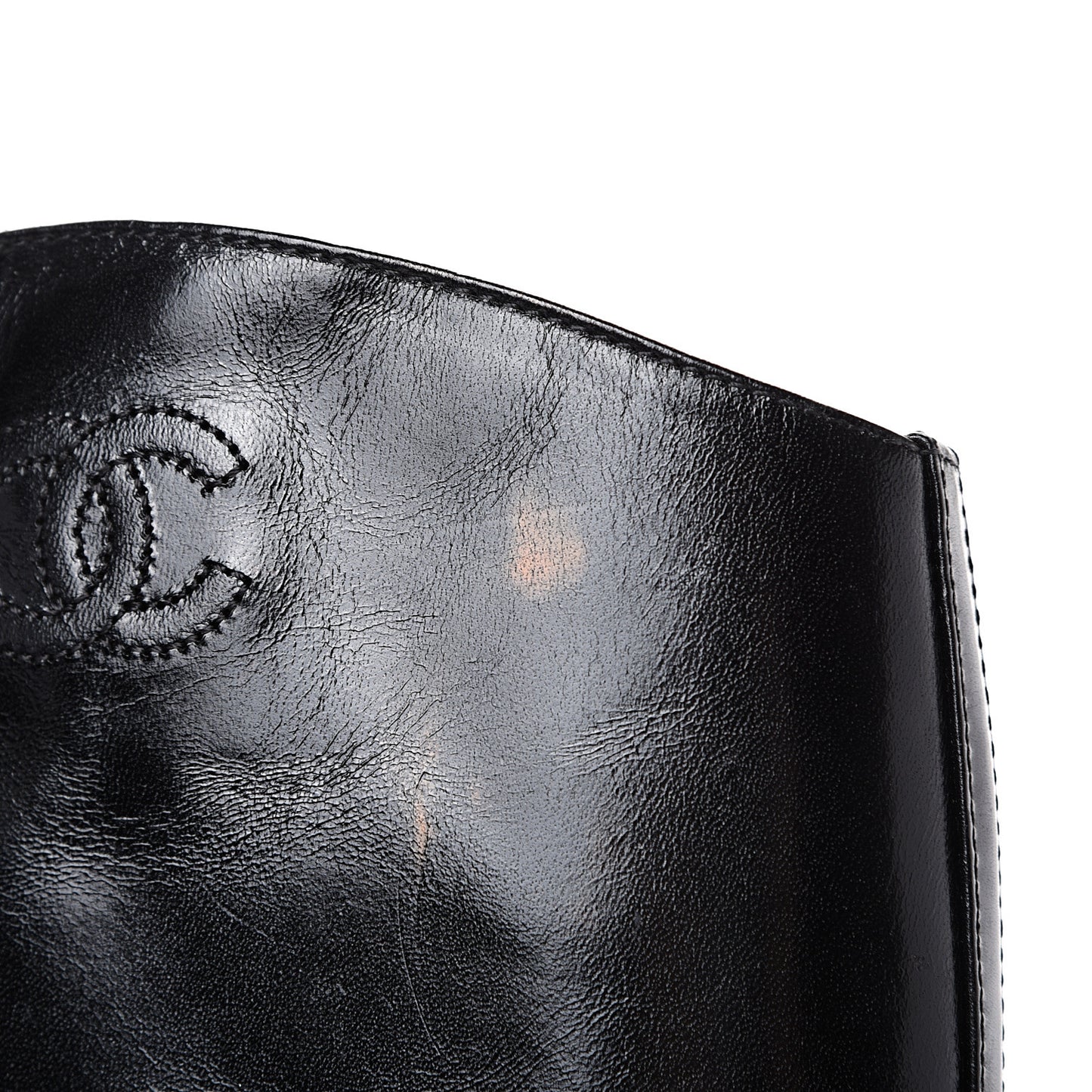 Glazed Calfskin CC High Boots 37 Black