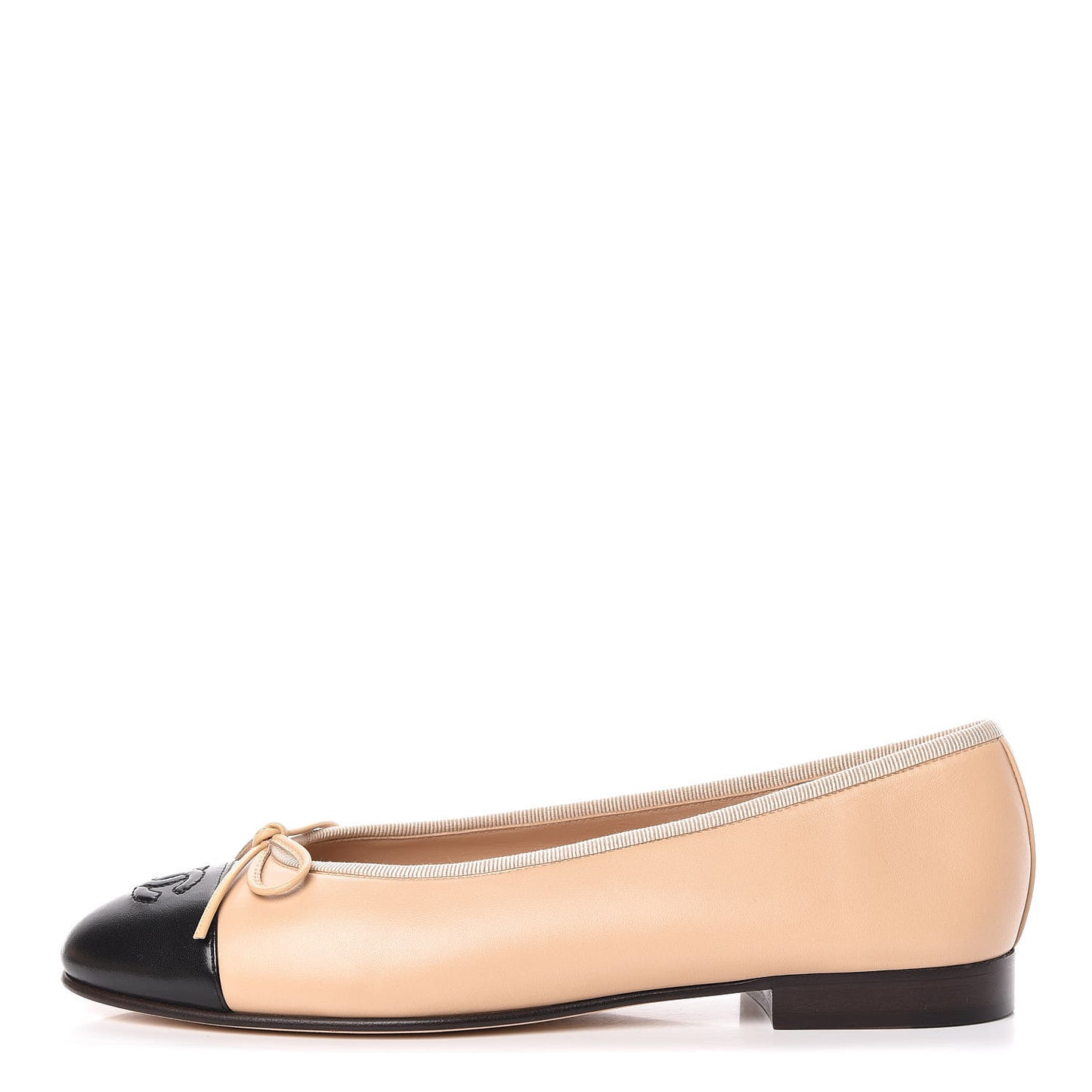 Lambskin Cap Toe Ballerina Flats 38.5 Beige Black