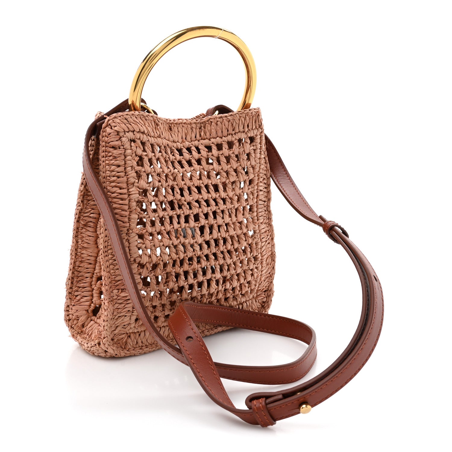 Chloe Raffia Calfskin Mini Summer Banana Tote Summery Beige 3 of 10
