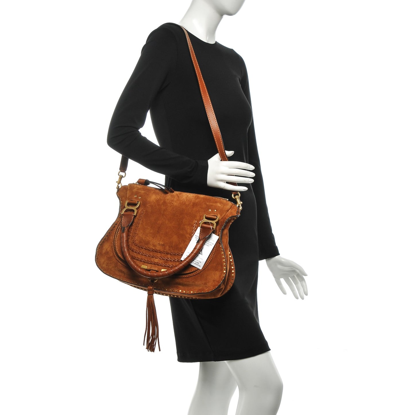 Suede Calfskin Braided Medium Marcie Satchel Caramel