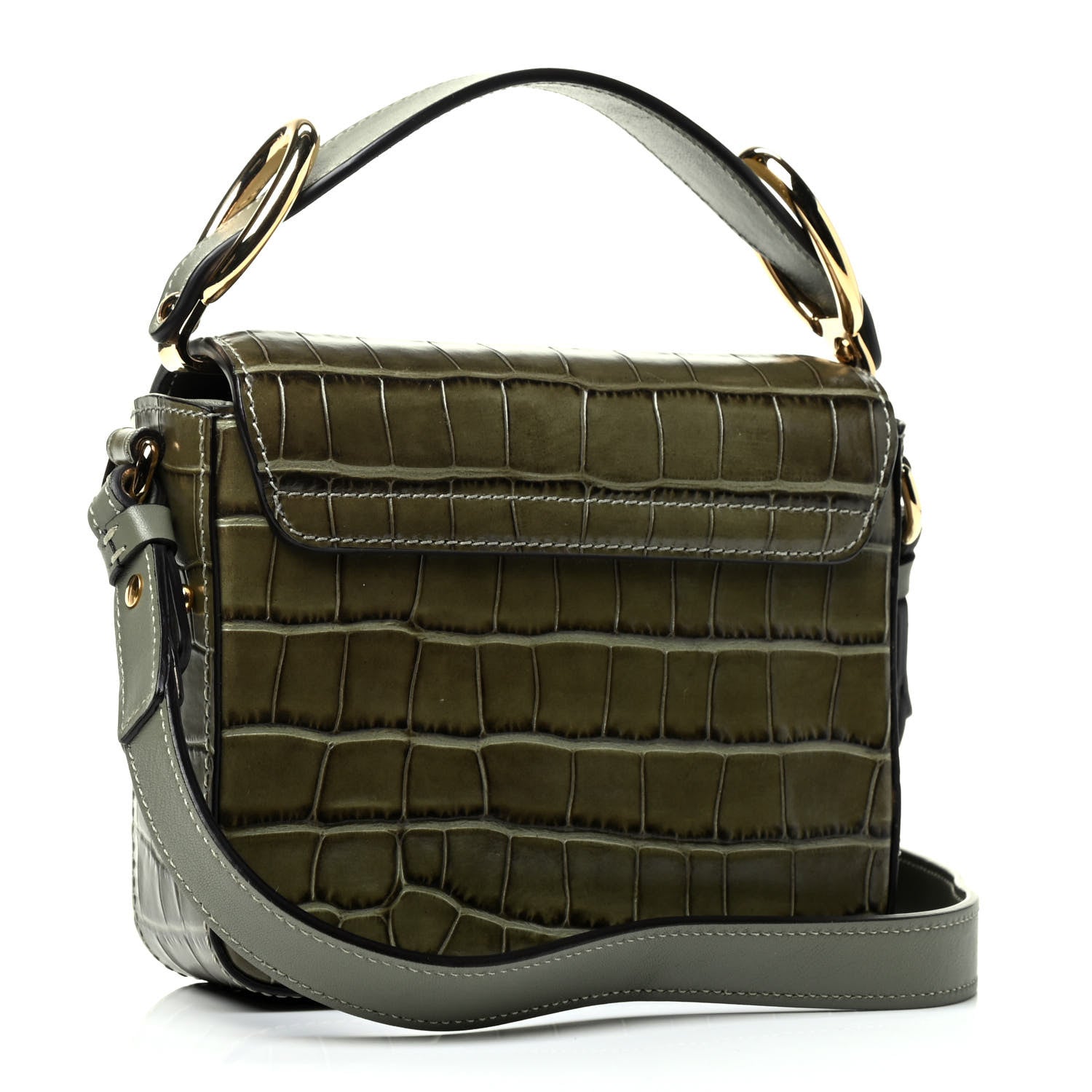 Chloe Calfskin Crocodile Embossed Mini C Double Carry Misty Forest 2 of 4