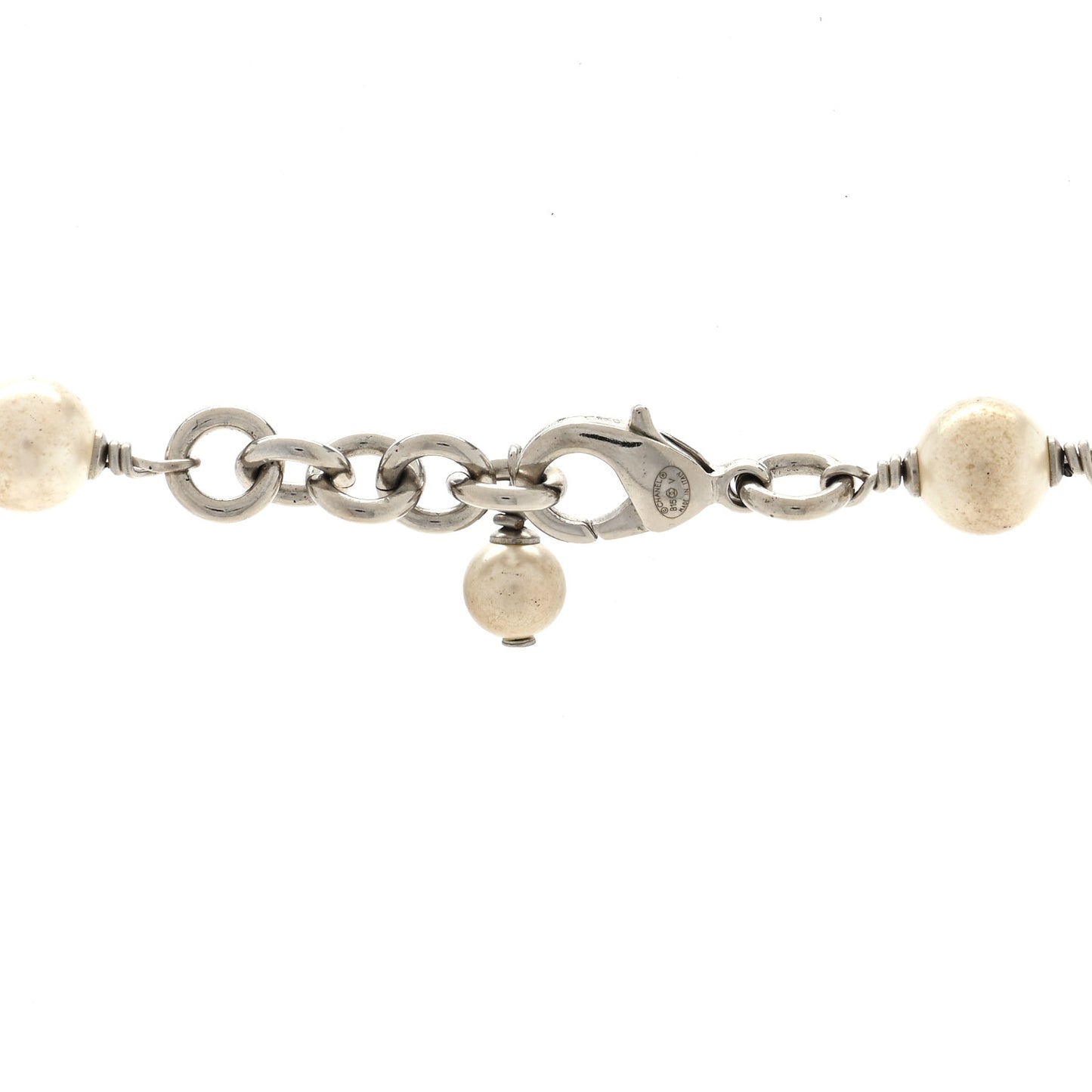 Graduated Pearl Crystal CC Long Necklace Silver
