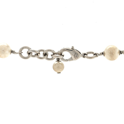 Chanel Graduated Pearl Crystal CC Long Necklace Silver 4 of 4
