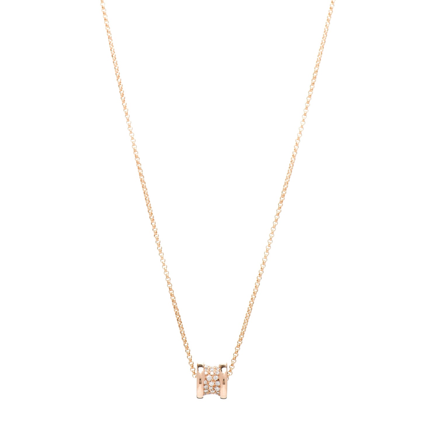 18K Rose Gold Diamond Small B.Zero1 Pave Pendant Necklace