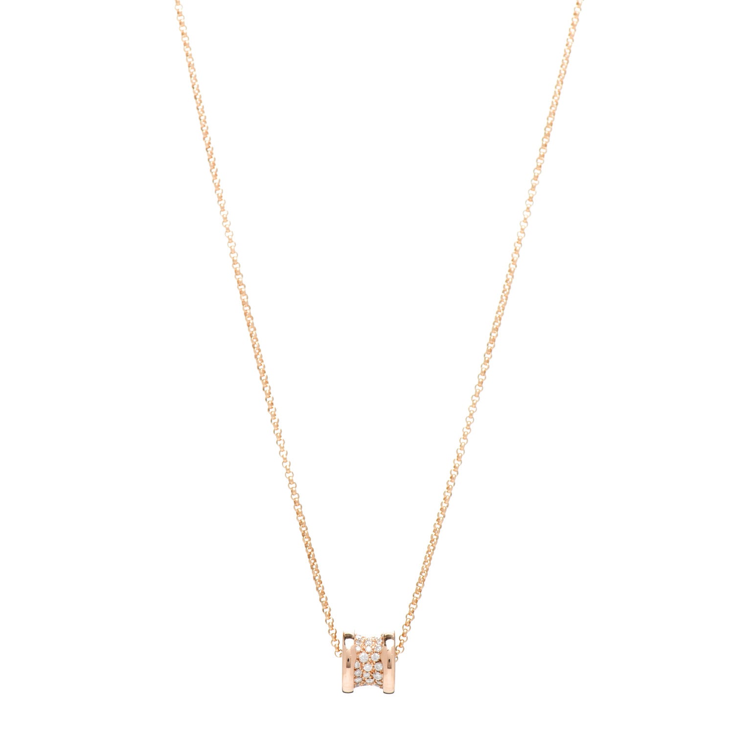 Bulgari 18K Rose Gold Diamond Small B.Zero1 Pave Pendant Necklace 1 of 4