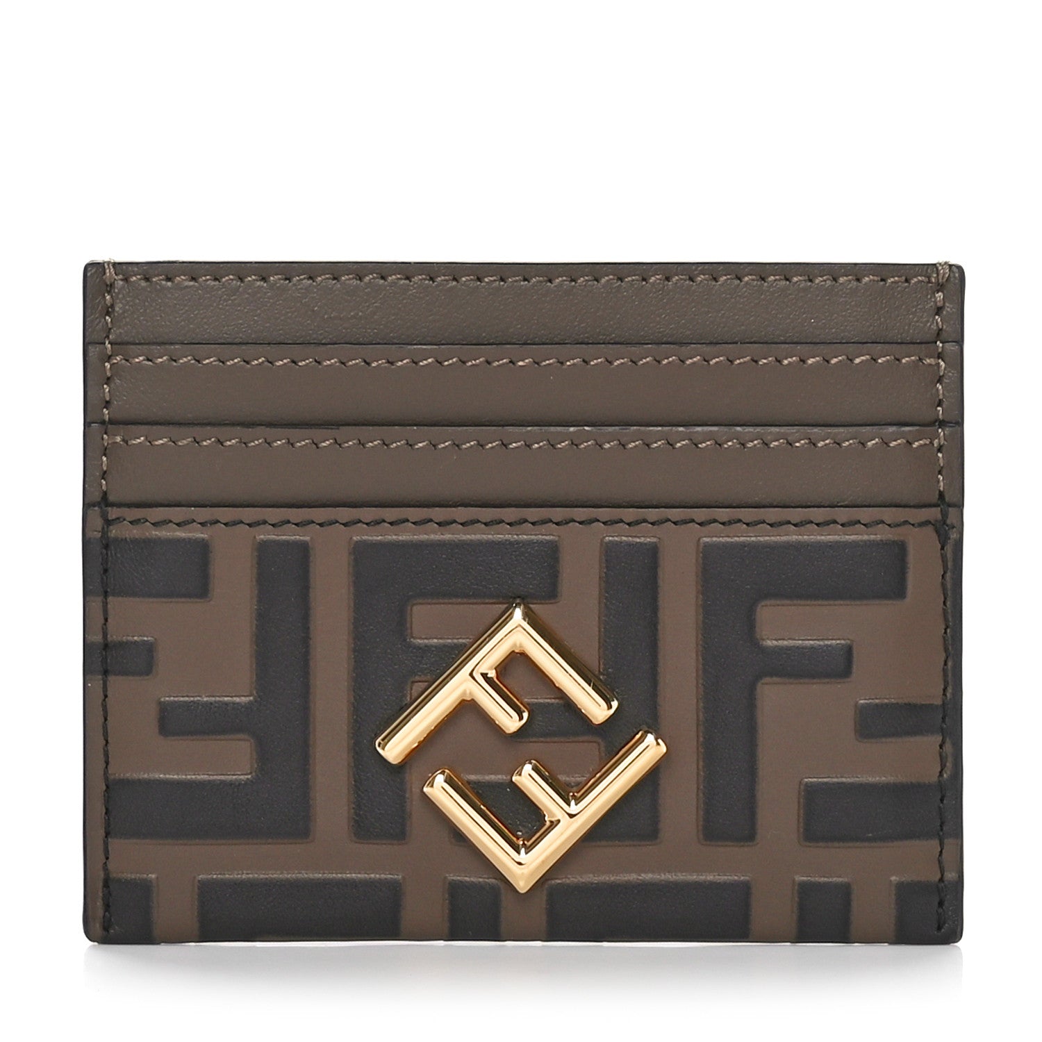 Fendi Vitello Ceylon Bi-Color FF 1974 Embossed FF Diamonds Card Holder Maya Black 1 of 7