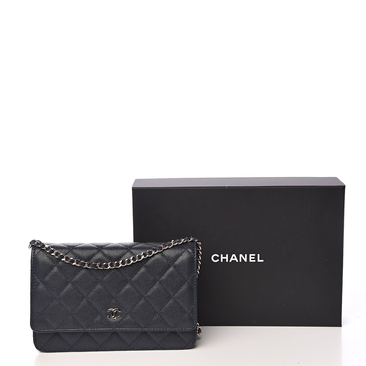 Caviar Quilted Wallet On Chain WOC Navy Blue