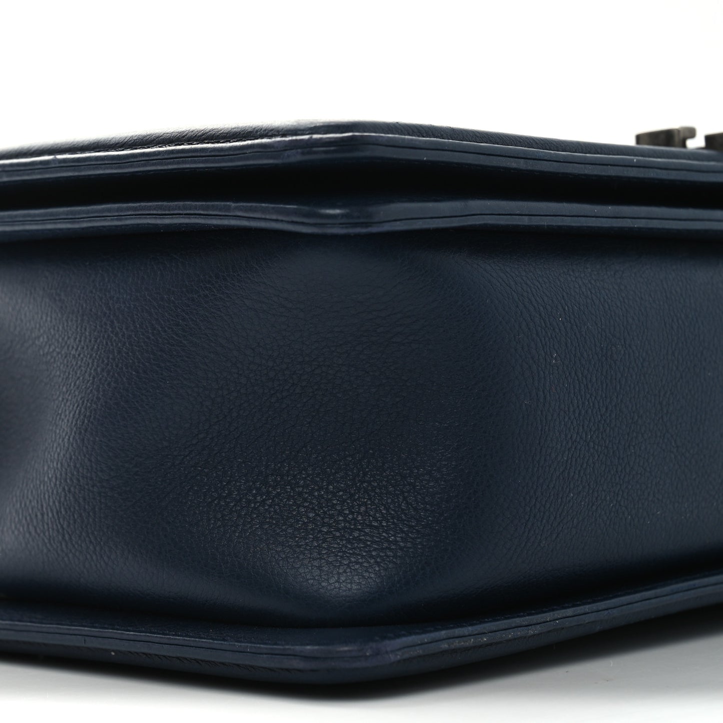 Calfskin Double Stitch New Medium Boy Flap Navy Blue