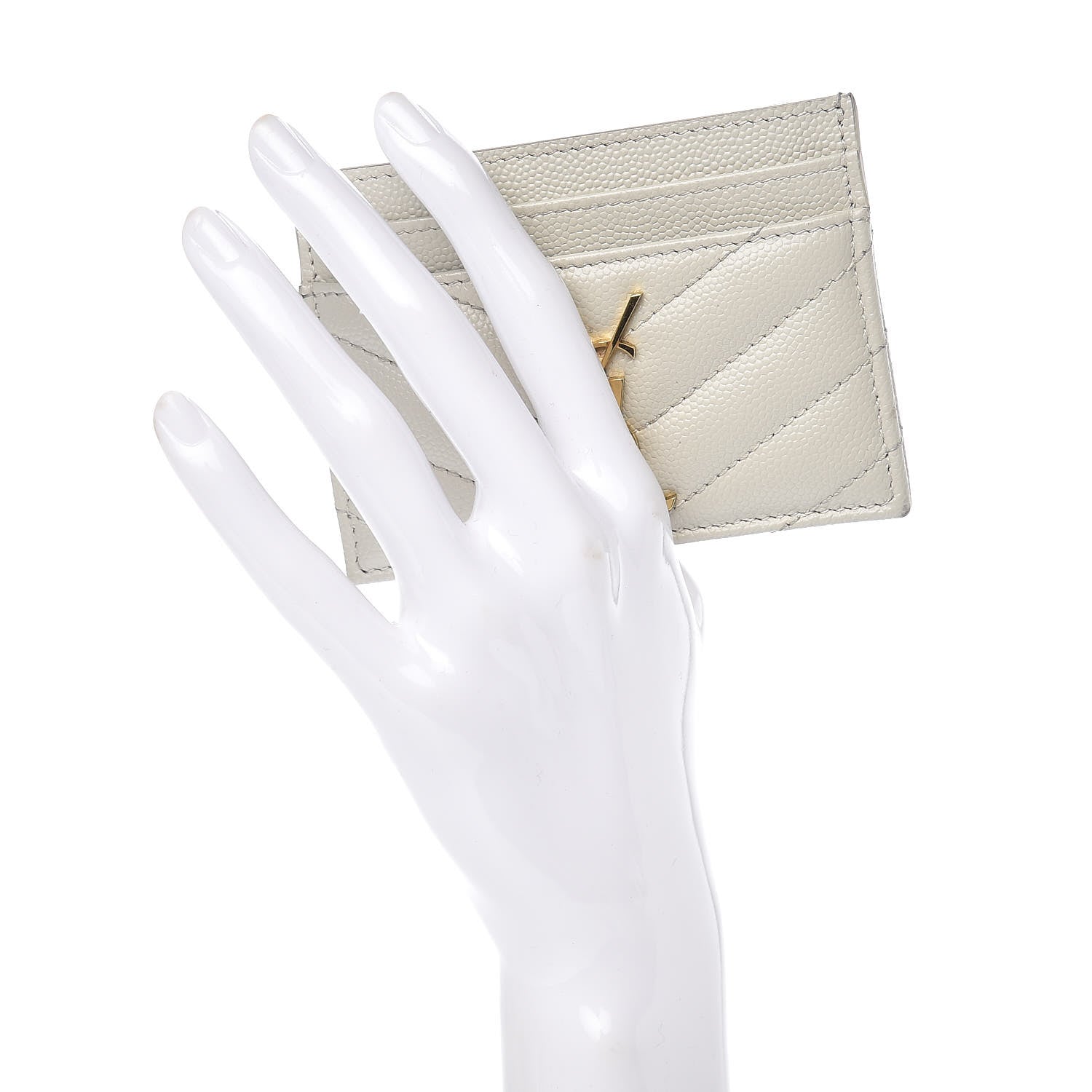Saint Laurent Grain De Poudre Matelasse Chevron Card Case Crema Soft 2 of 8