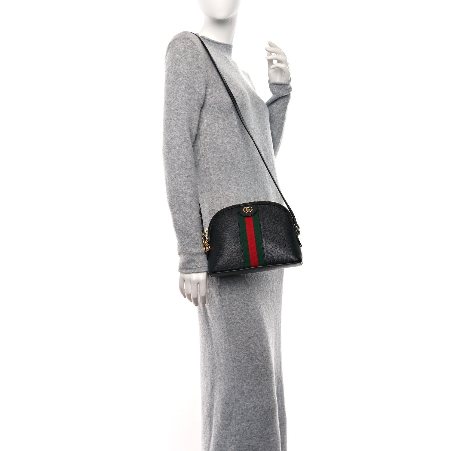 Gucci Calfskin GG Web Small Ophidia Dome Shoulder Bag Black 2 of 12