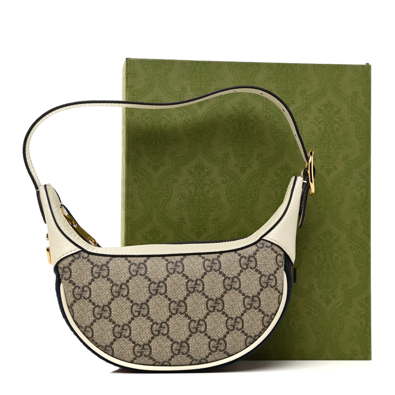 Gucci GG Supreme Monogram Textured Dollar Calfskin Web Mini Ophidia Half Moon Hobo Beige Ebony Mystic White 10 of 10
