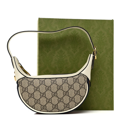 Gucci GG Supreme Monogram Textured Dollar Calfskin Web Mini Ophidia Half Moon Hobo Beige Ebony Mystic White 10 of 10