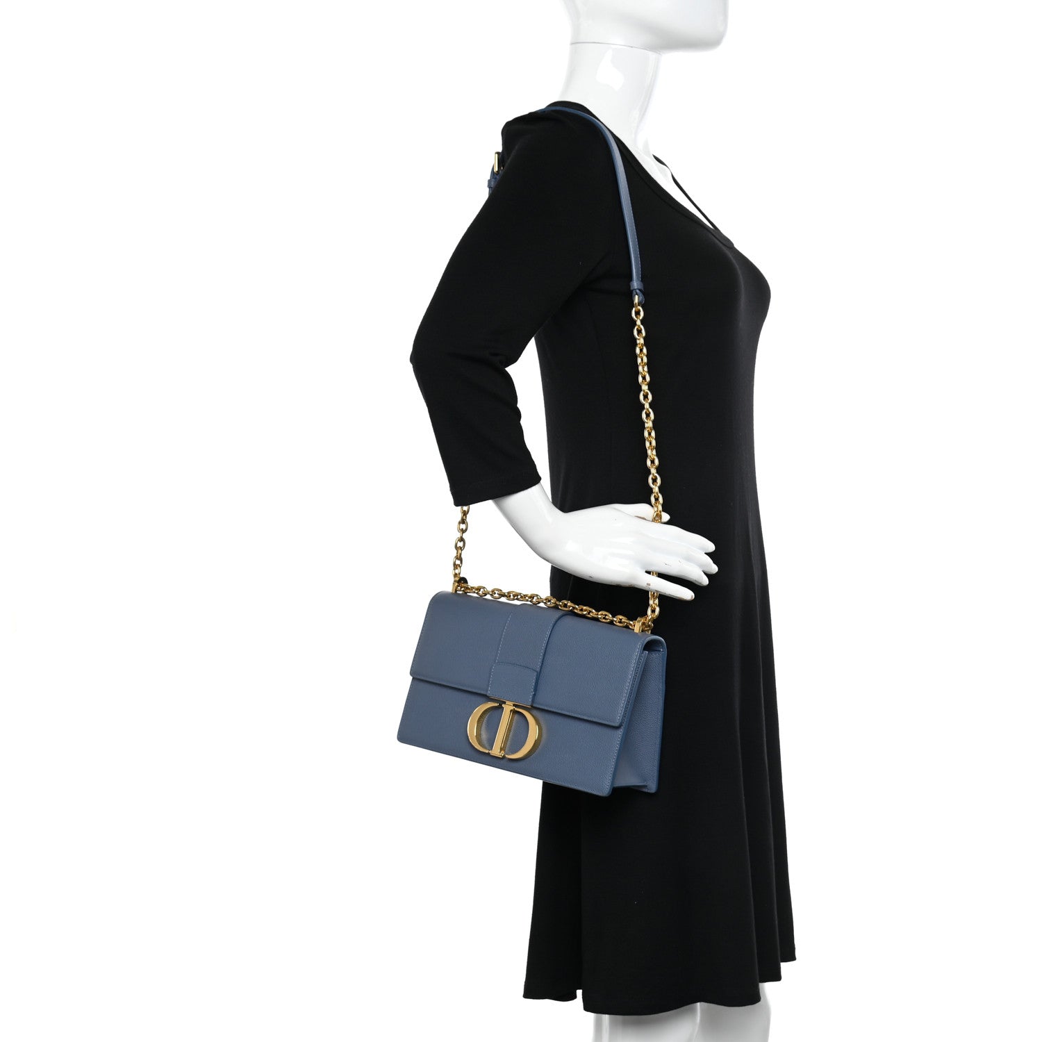 Christian Dior Grained Calfskin Embossed 30 Montaigne Chain Flap Bag Blue 2 of 12