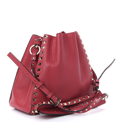 Valentino Garavani Grained Calfskin Rockstud Bucket Bag Red 5 of 16