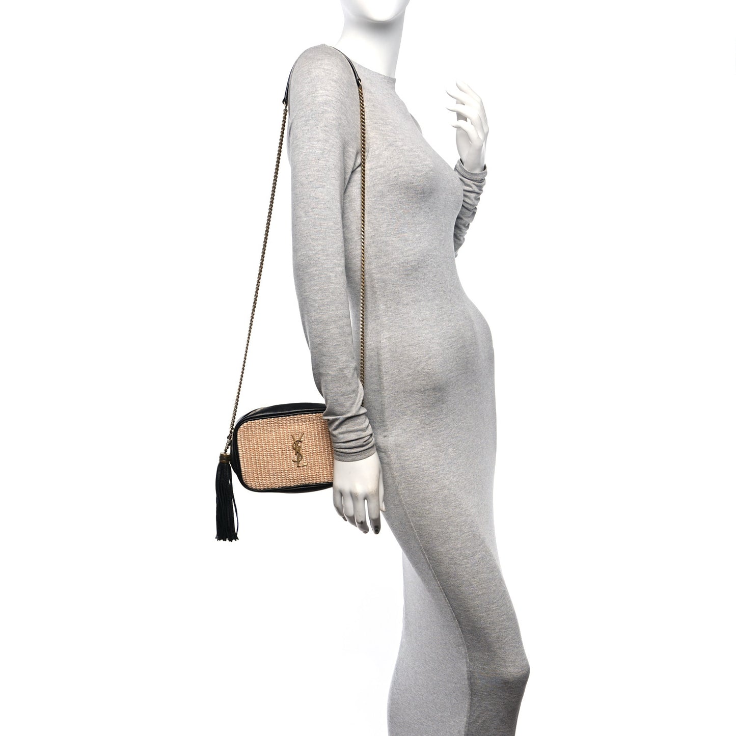 Raffia Canvas Monogram Mini Lou Camera Bag Beige Black