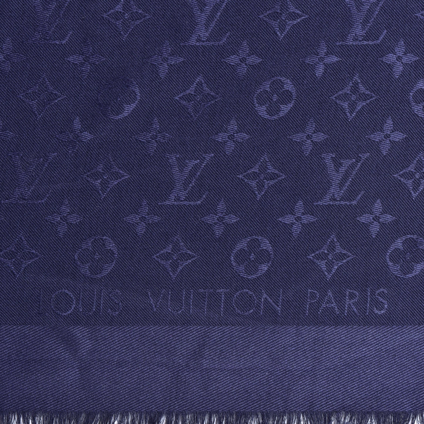 Silk Wool Monogram Shawl Night Blue