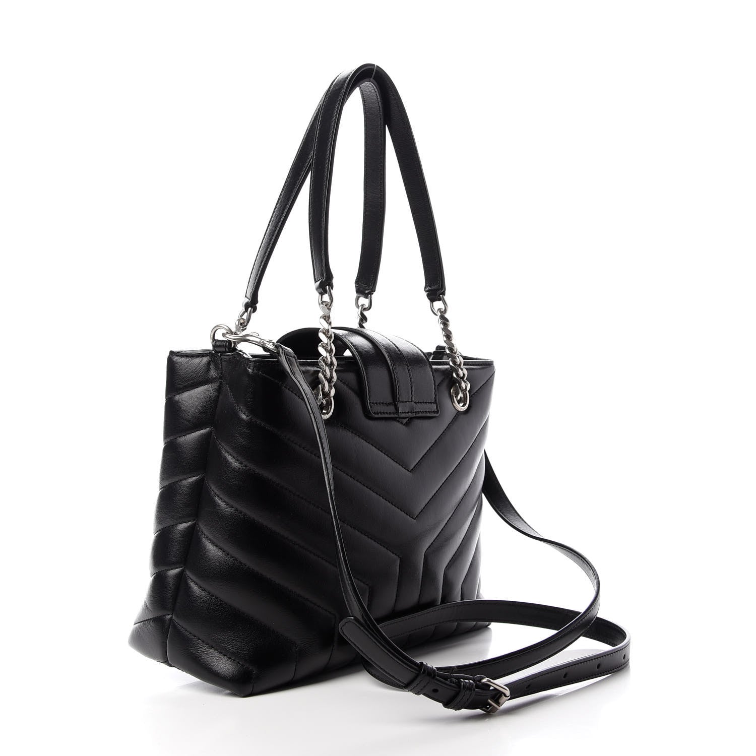 Saint Laurent Calfskin Y Quilted Monogram Small Loulou Shopper Black 3 of 9