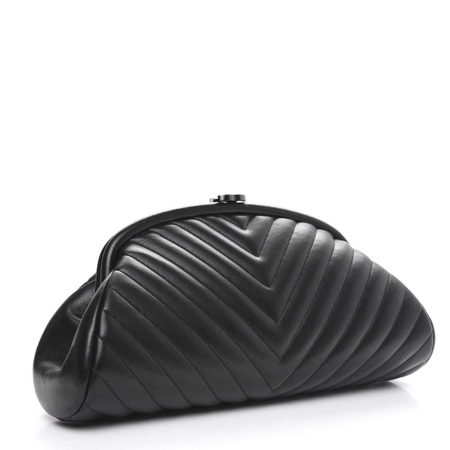 Chanel Lambskin Chevron Quilted Timeless Clutch So Black 2 of 10