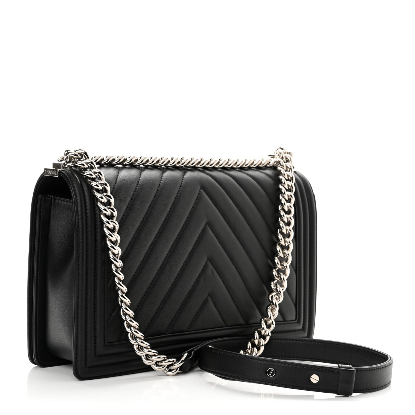 Lambskin Chevron Quilted New Medium Boy Flap Black