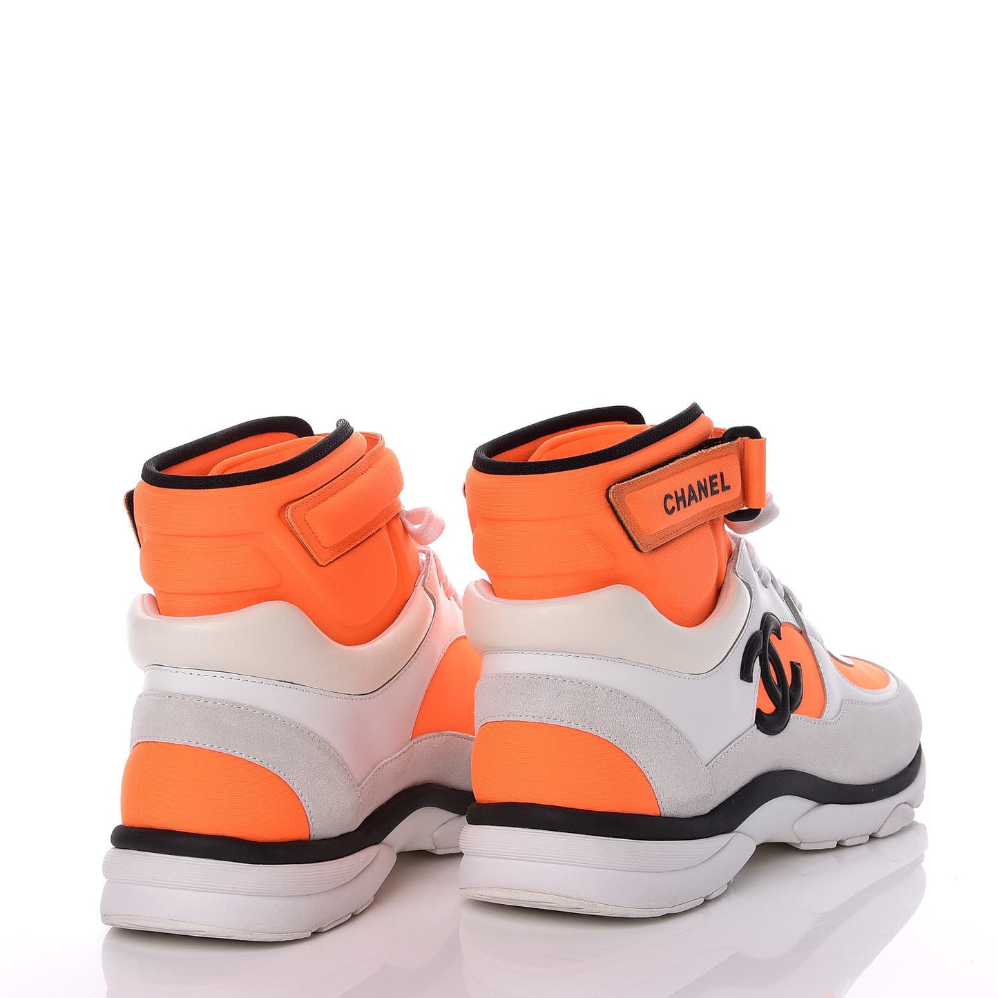 Suede Calfskin Lambskin Neoprene High Top CC Sneakers White Fluo Orange