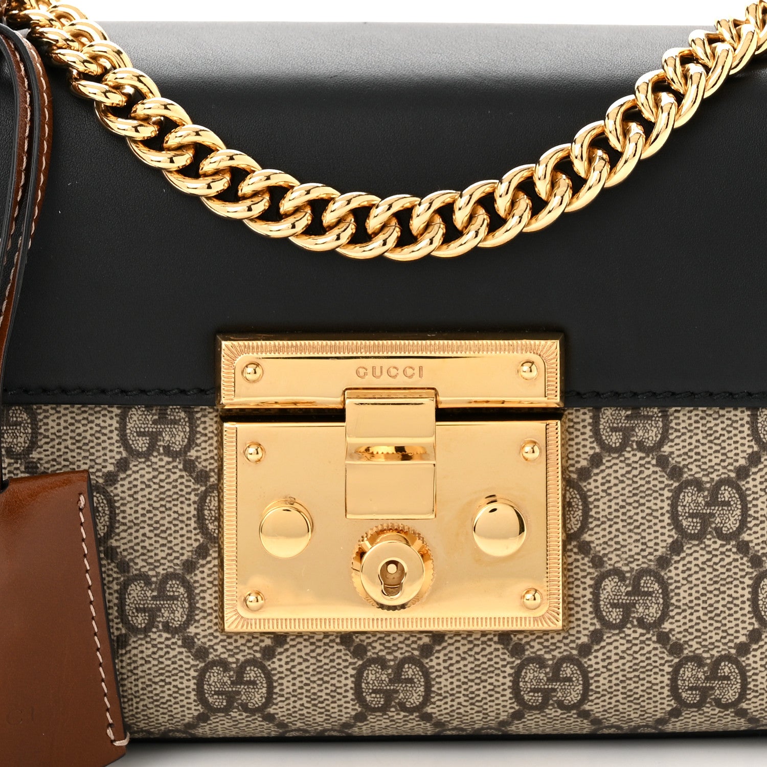 Gucci GG Supreme Monogram Calfskin Small Padlock Shoulder Bag Beige Black Cuir 8 of 11
