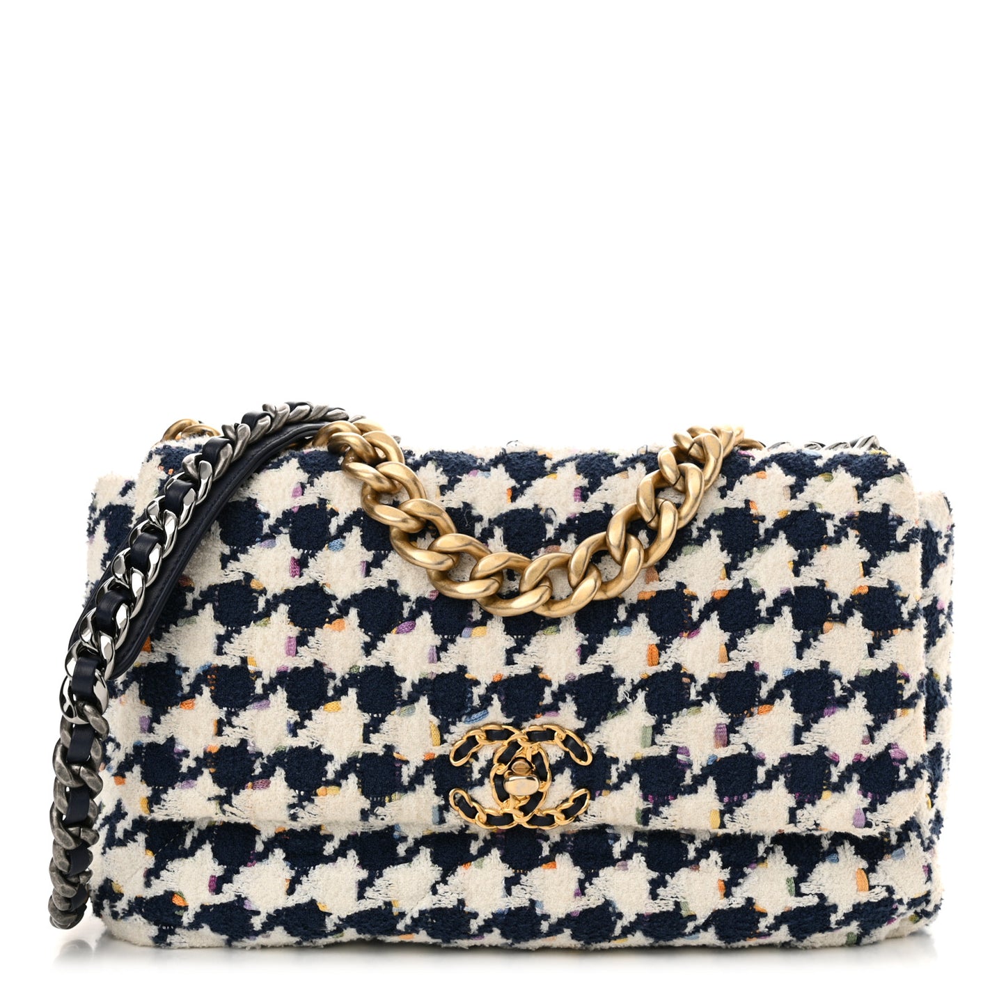 Tweed Quilted Large Chanel 19 Flap Ecru Navy Blue Multicolor