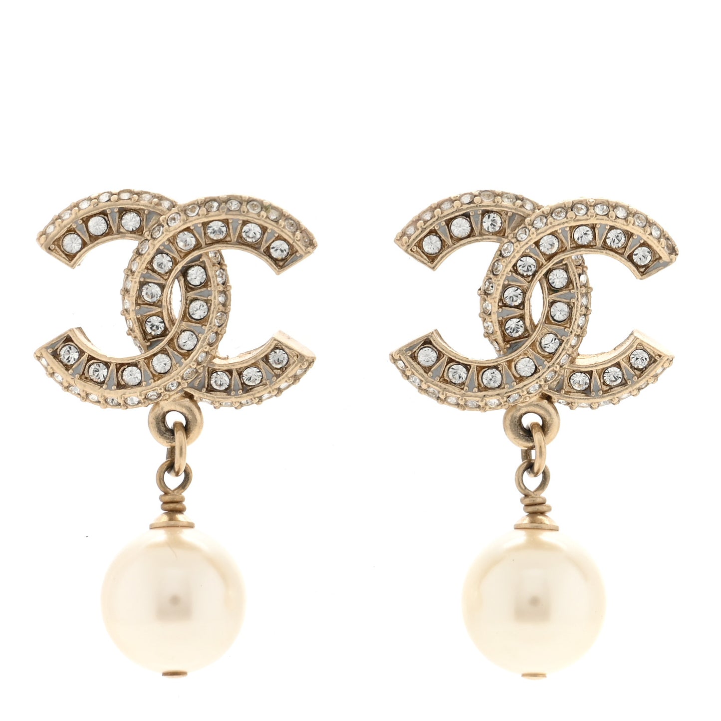 Crystal Pearl CC Drop Earrings Gold