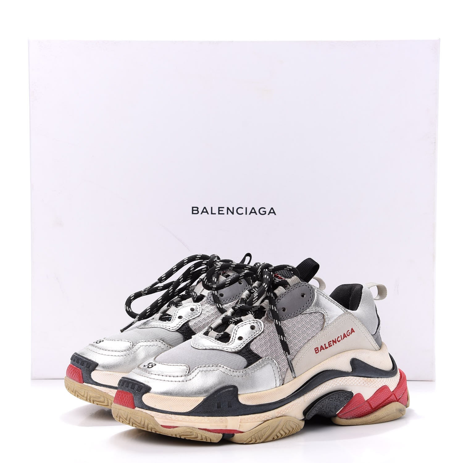 Balenciaga Mesh Nubuck Womens Triple S Sneakers 38 Black Argent 9 of 9