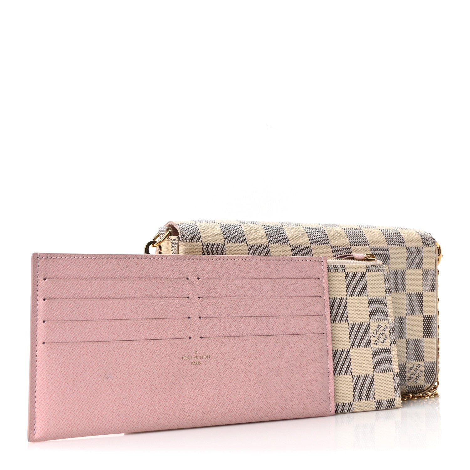 Louis Vuitton Damier Azur Pochette Felicie Chain Wallet Rose Ballerine 5 of 11