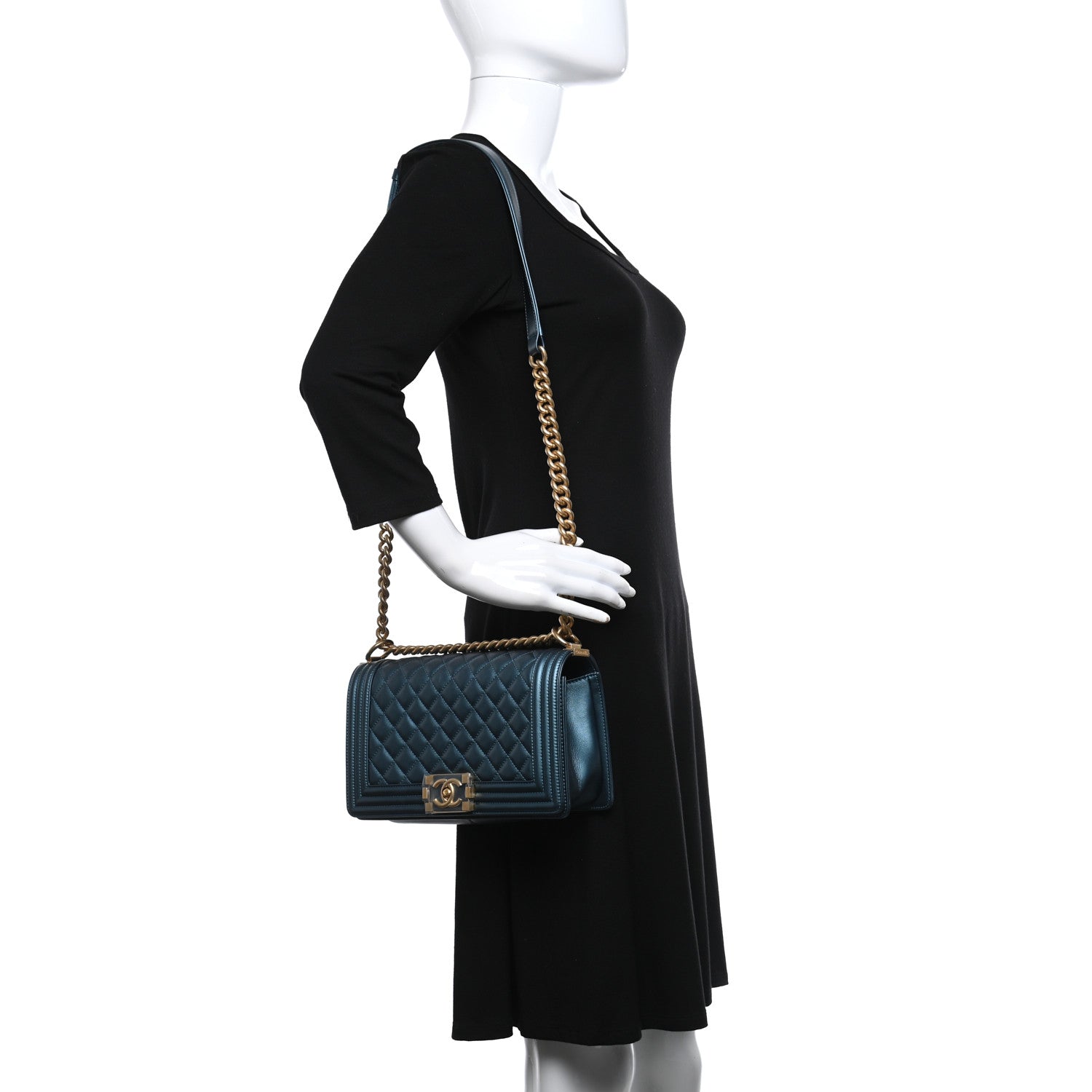 Chanel Metallic Calfskin Quilted Medium Boy Flap Blue 2 of 9