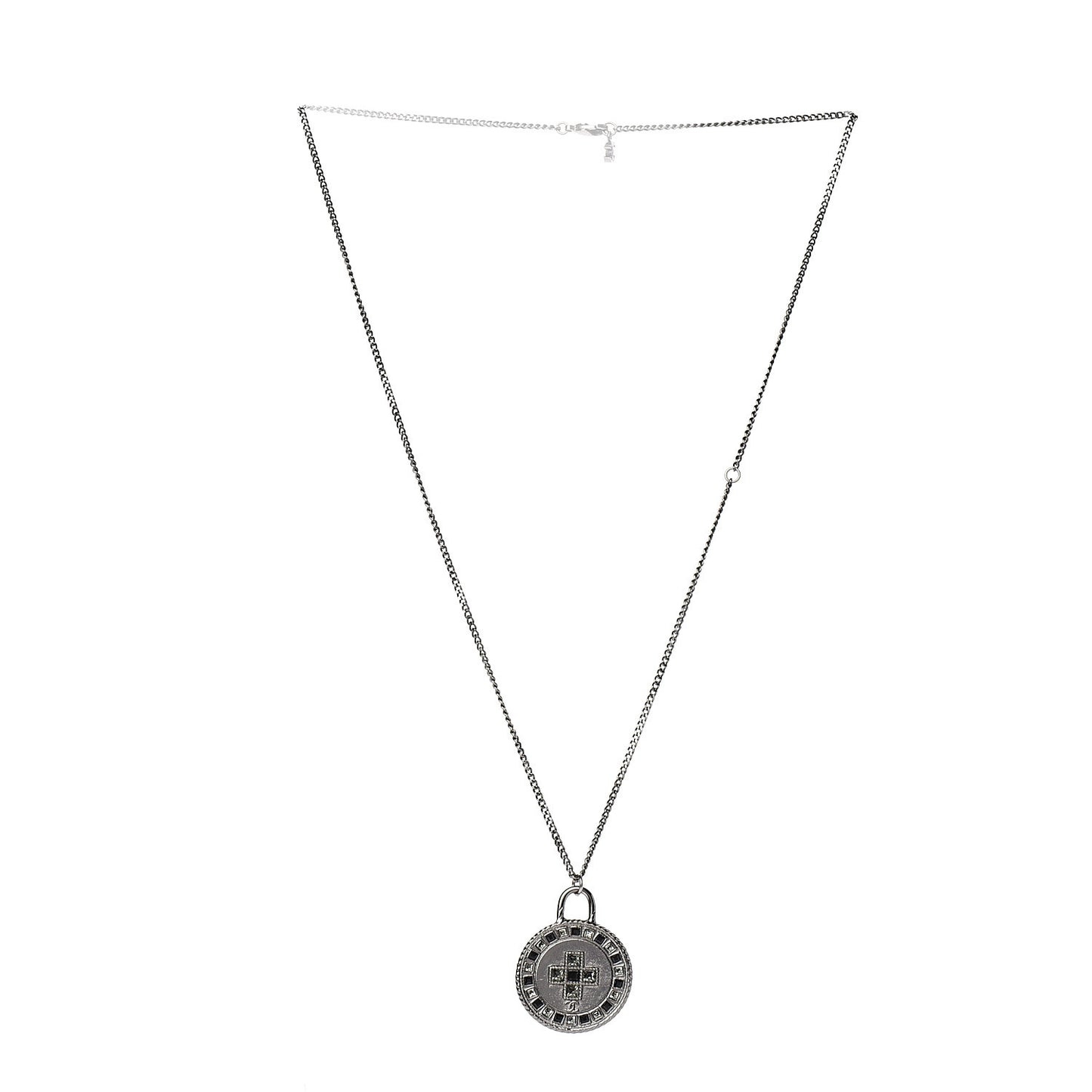 Crystal CC Medallion Necklace Ruthenium Black