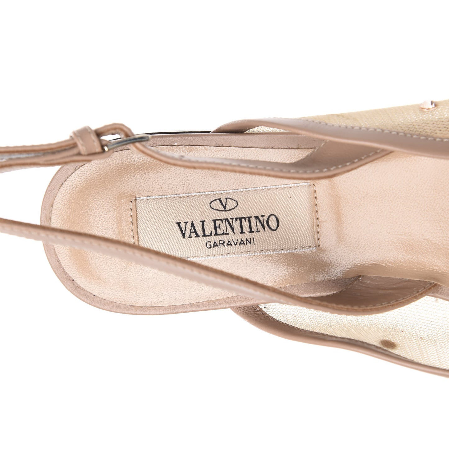 Mesh Crystal Cap Toe Slingback Flats 36.5 Nude