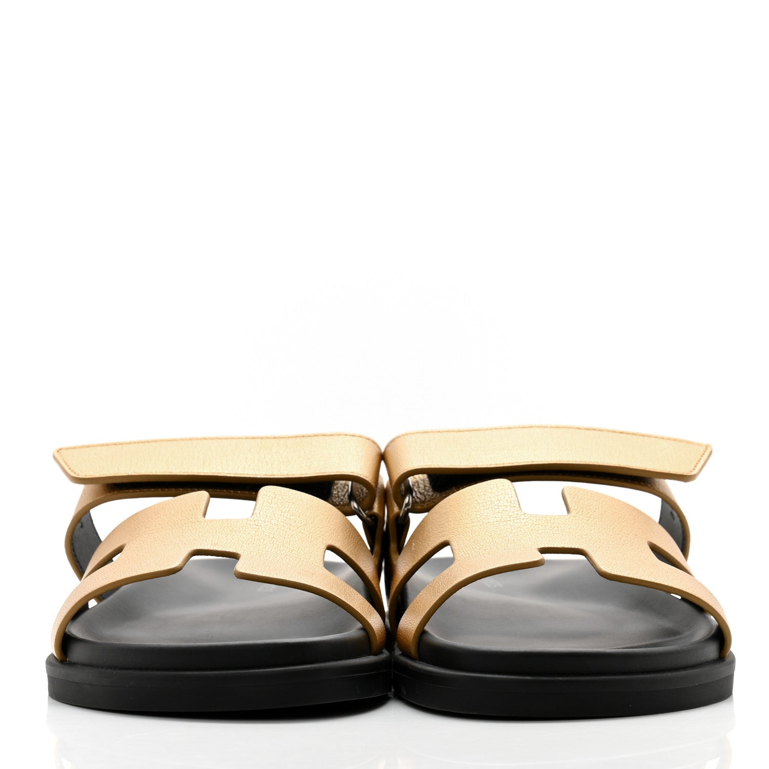 Hermes Metallic Goatskin Womens Chypre Sandals 38.5 Dore 2 of 9