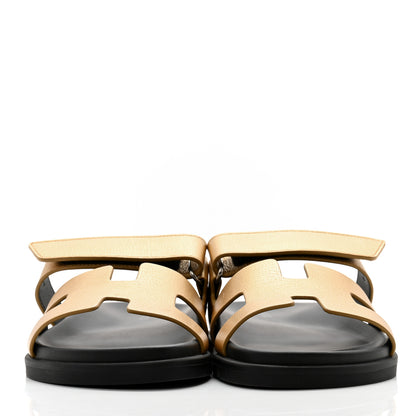 Hermes Metallic Goatskin Womens Chypre Sandals 38.5 Dore 2 of 9