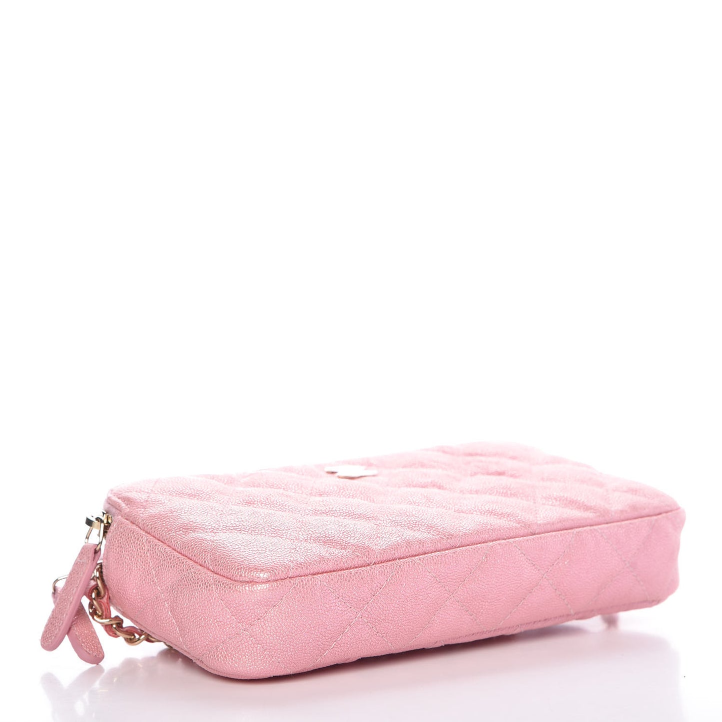Iridescent Caviar Quilted Clutch With Chain Rose