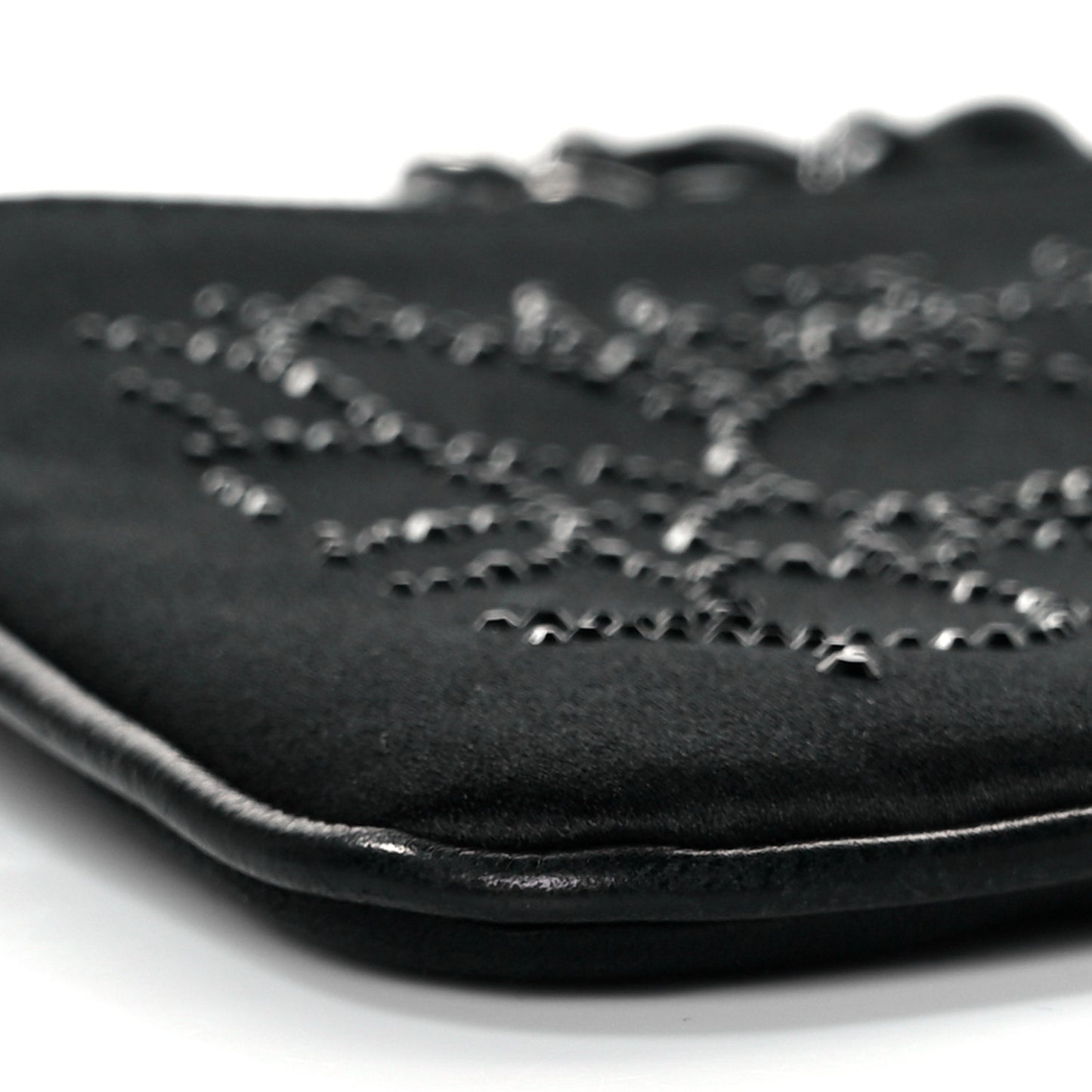 Satin Crystal Camellia Evening Bag Black
