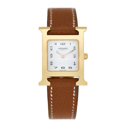 Hermes Stainless Steel Epsom 21mm Heure H Hour Quartz Watch Gold 1 of 5