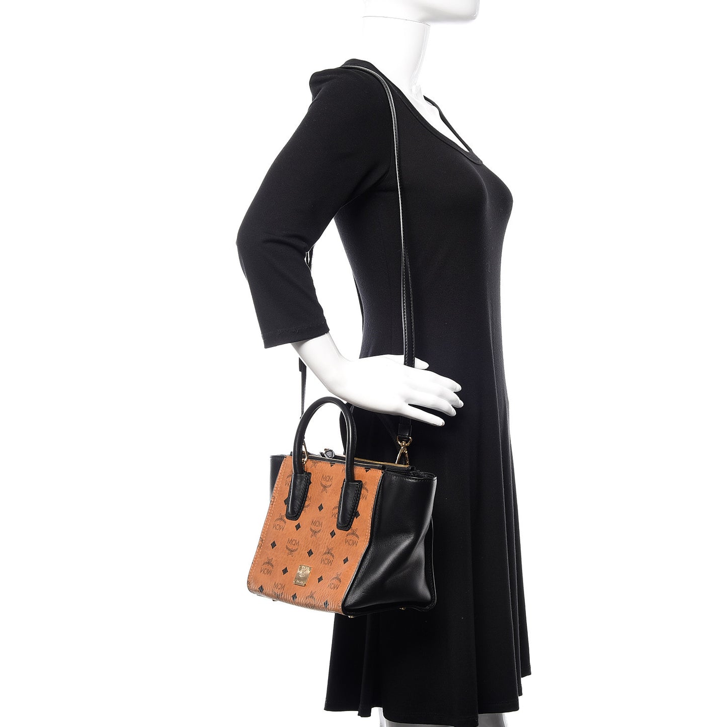 Visetos Small Kathy Double Zip Tote Cognac Black