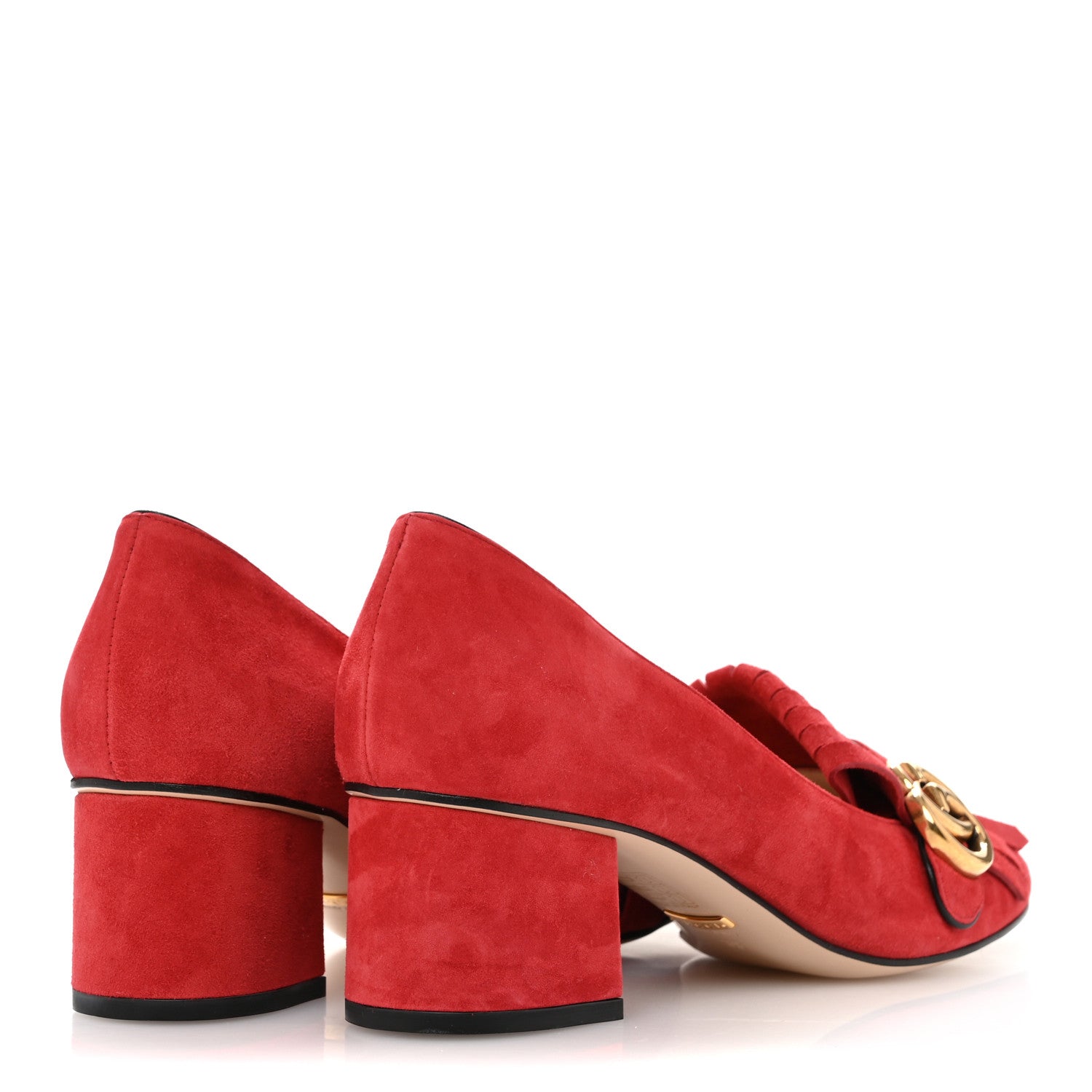 Gucci Kid Scamosciato GG Marmont Fringe 50mm Loafer Pumps 39 Vulcanic Red 5 of 10