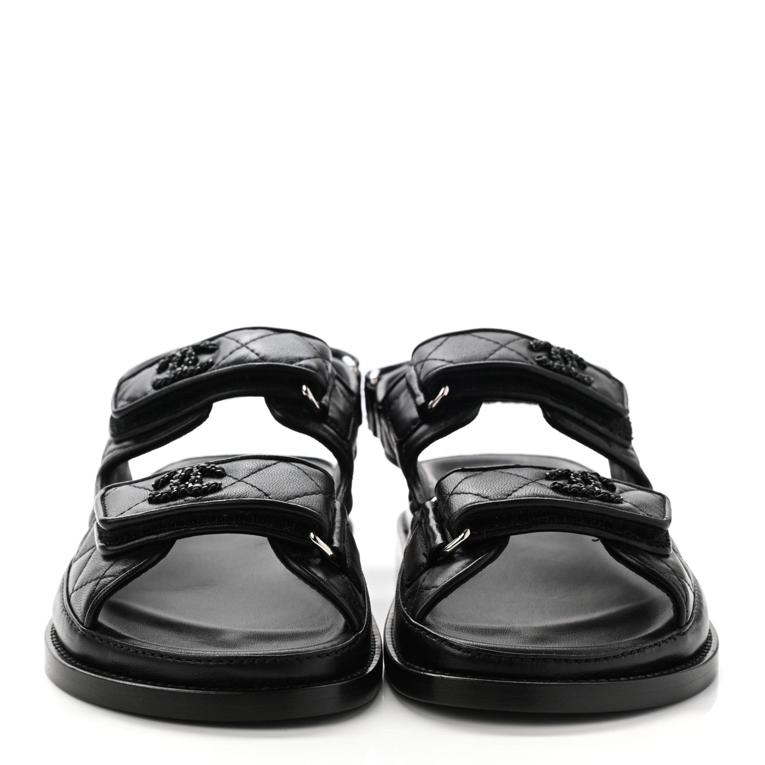 Chanel Lambskin Velcro Dad Sandals 35 Black 2 of 8