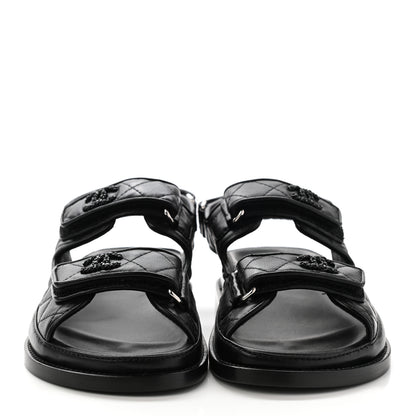 Chanel Lambskin Velcro Dad Sandals 35 Black 2 of 8