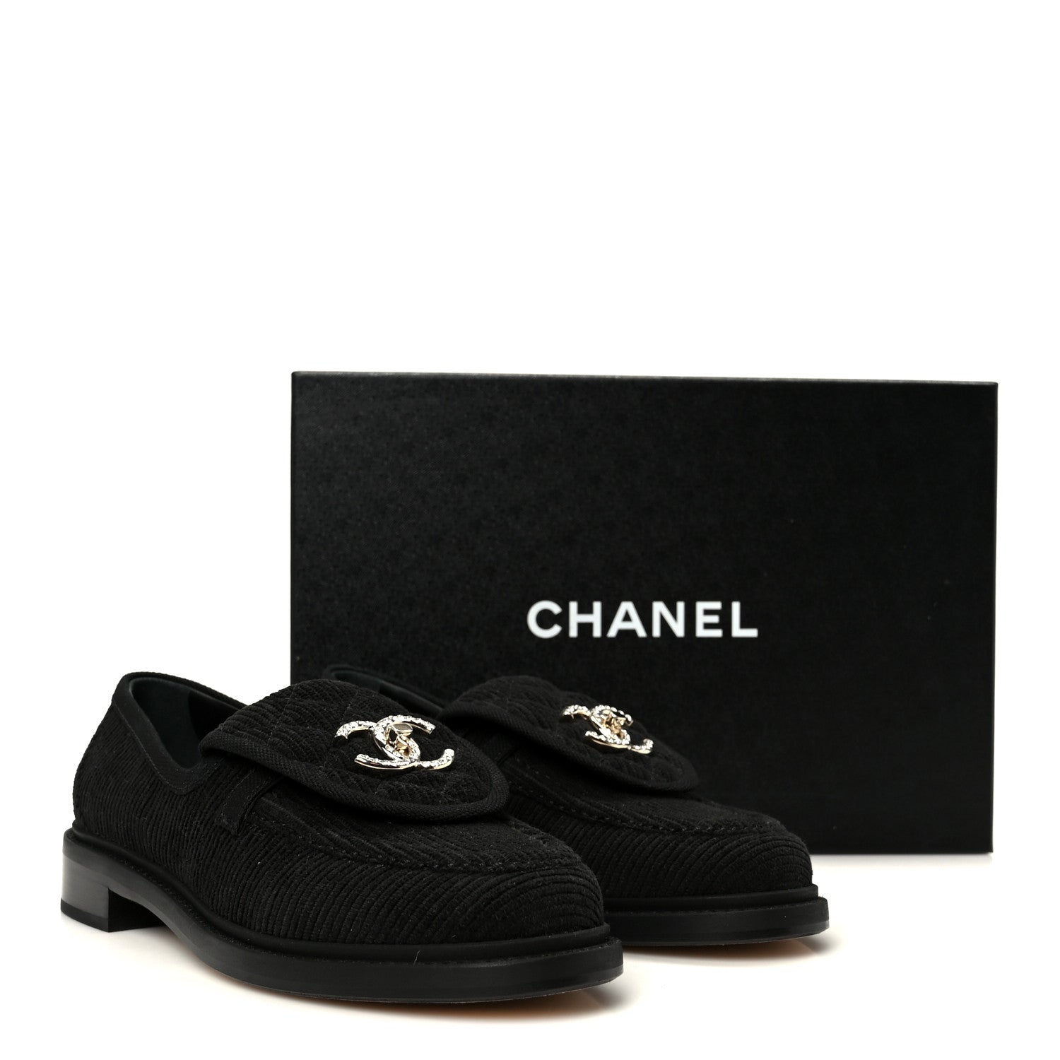 Chanel Corduroy Quilted CC Turnlock Loafers 36 Black 10 of 10