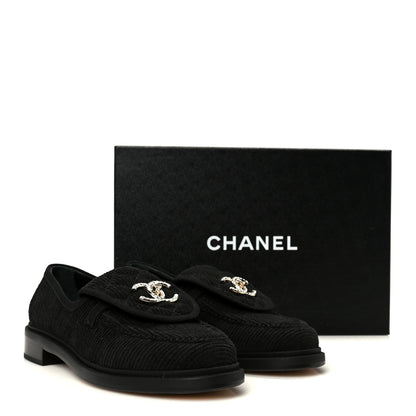 Chanel Corduroy Quilted CC Turnlock Loafers 36 Black 10 of 10