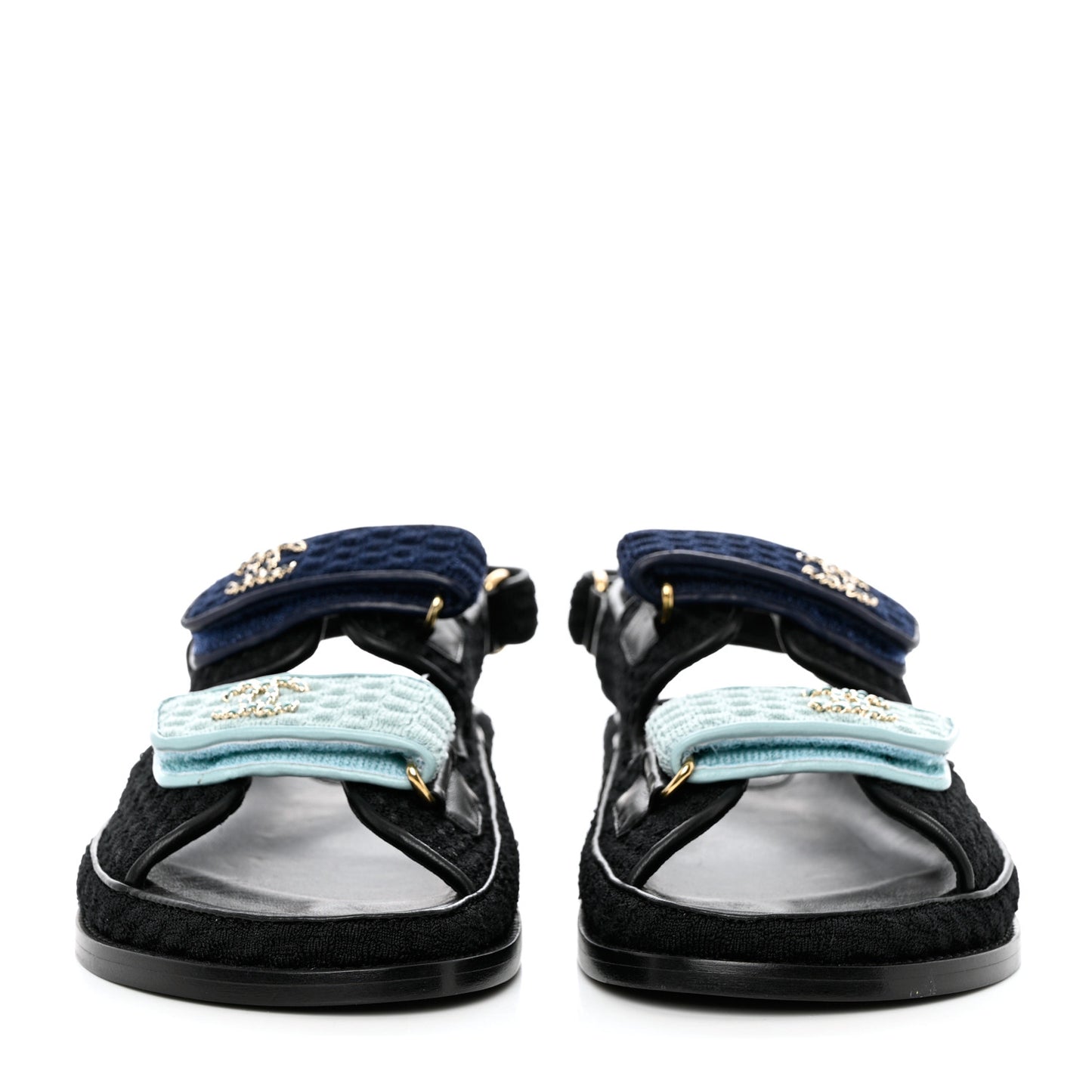 Knit Fabric Velcro Dad Sandals 39 Black Dark Blue Light Blue