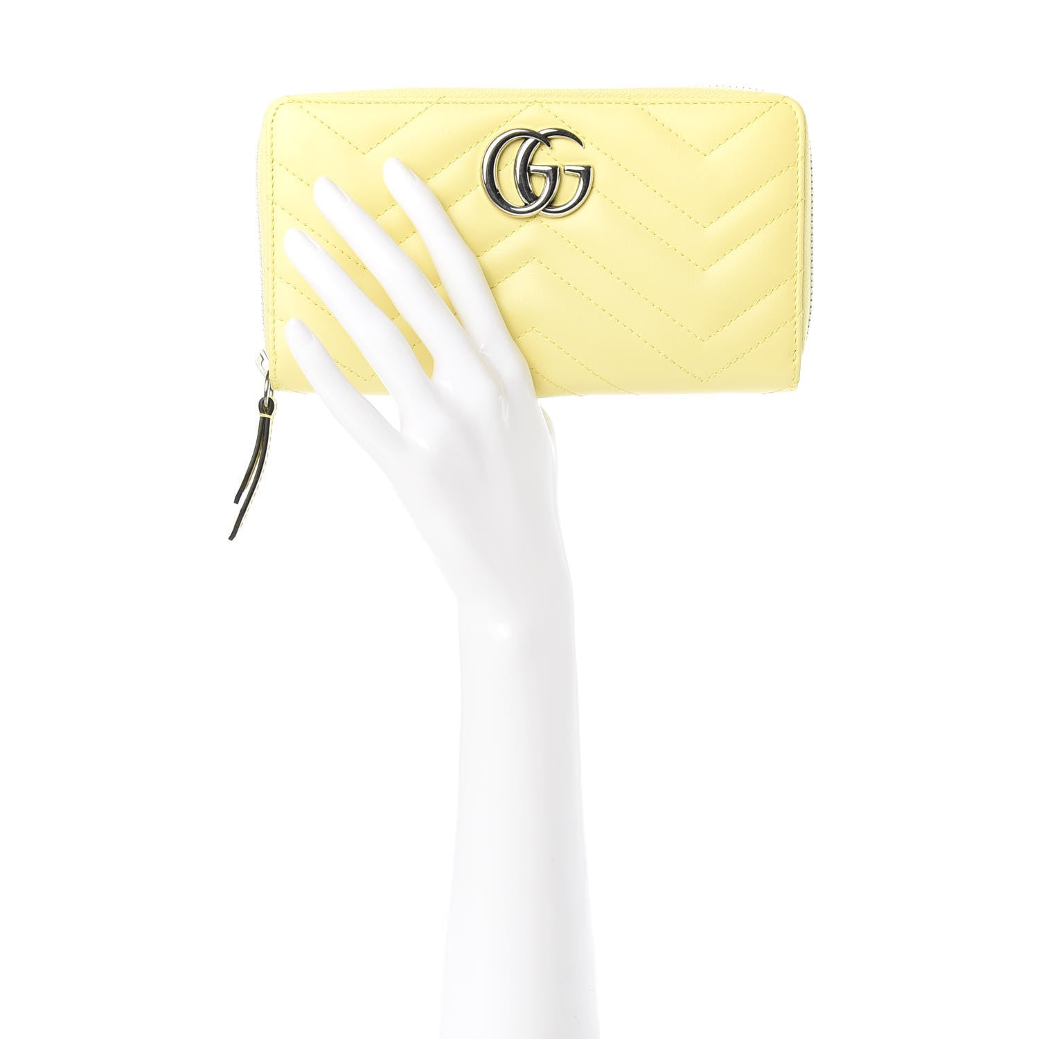 Gucci Calfskin Matelasse GG Marmont Zip Around Wallet Banana 2 of 7