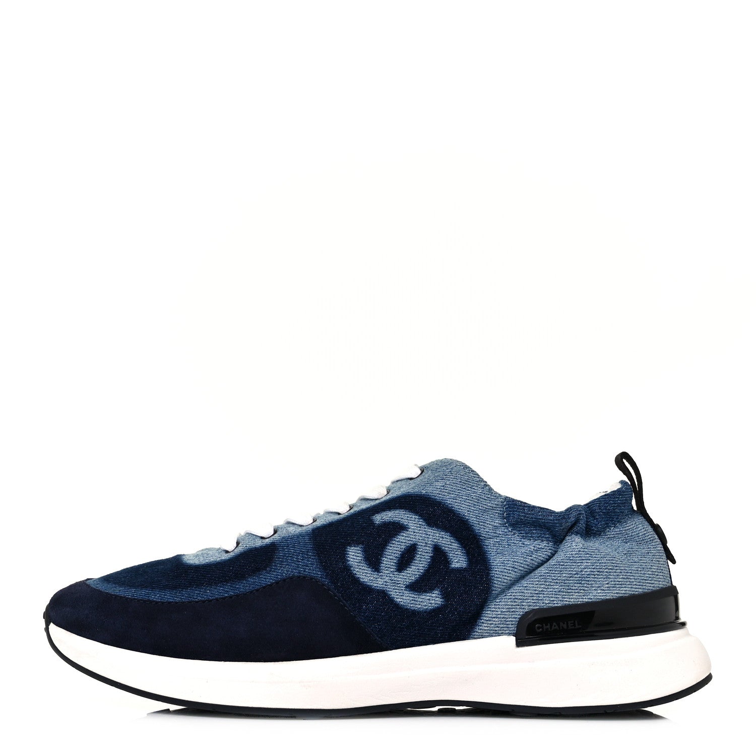Chanel Denim Suede Calfskin Womens CC Sneakers 39 Dark Blue White Black 2 of 18