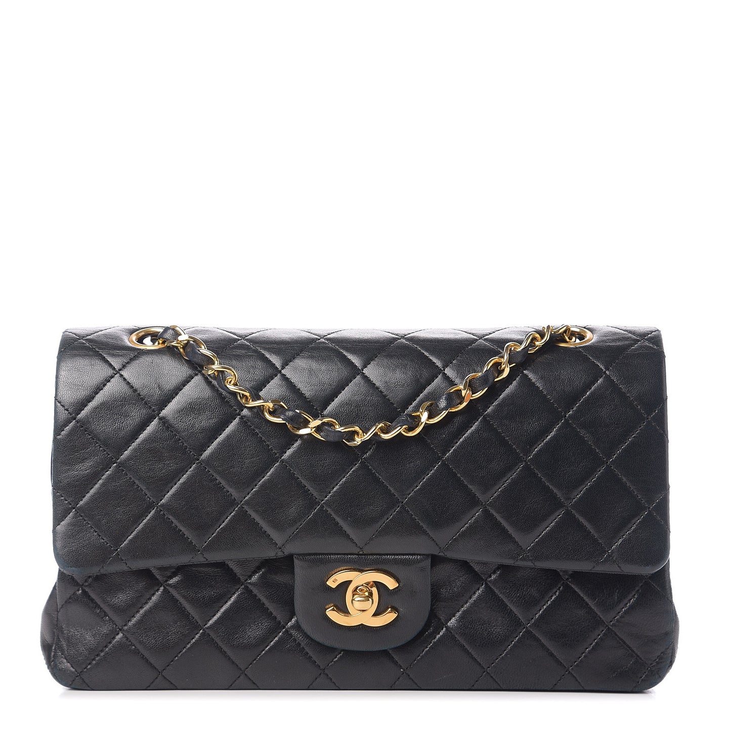 Lambskin Quilted Medium Double Flap Black