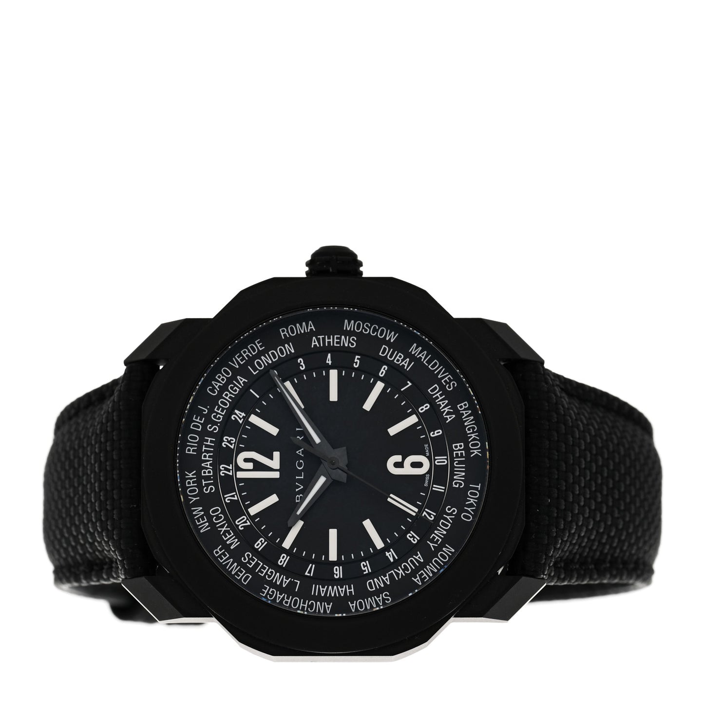 Stainless Steel Fabric 41mm Octo Roma Worldtimer Automatic Watch Black