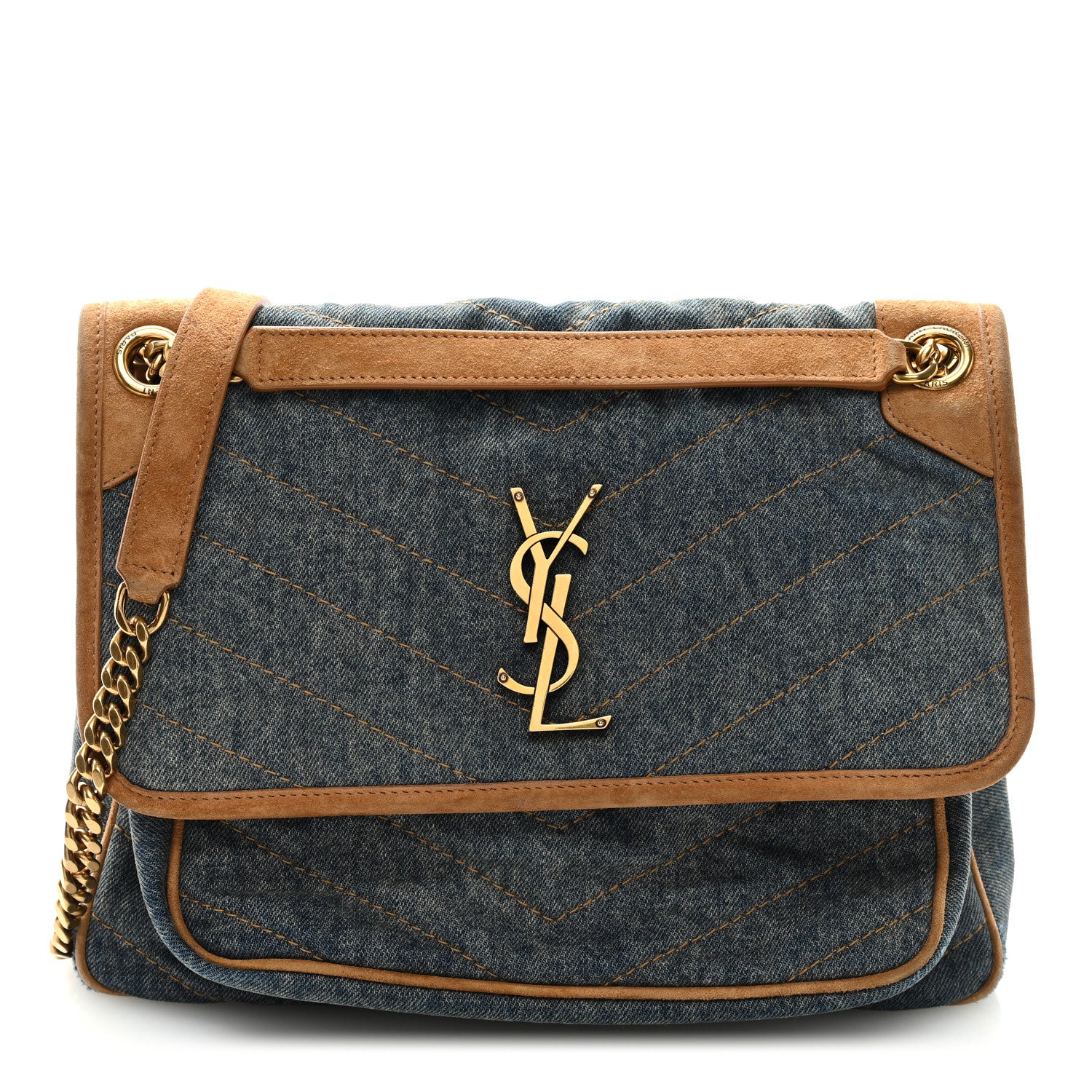 Saint Laurent Denim Suede Monogram Medium Niki Chain Satchel Blue Cinnamon 1 of 8